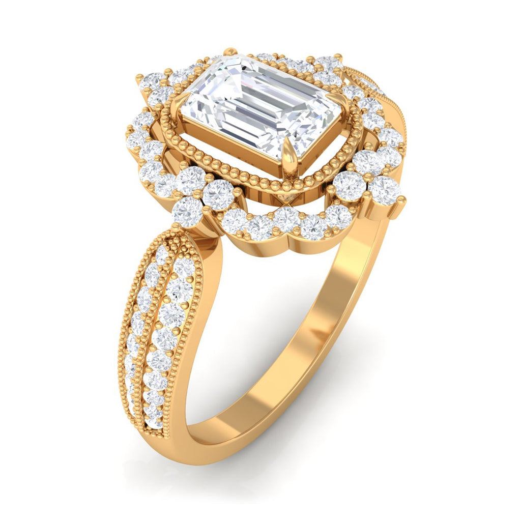 Vintage Style Octagon Zircon Floral Halo Engagement Ring