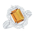 Vintage Inspired Citrine Emerald Cut Engagement Ring with Moissanite Halo
