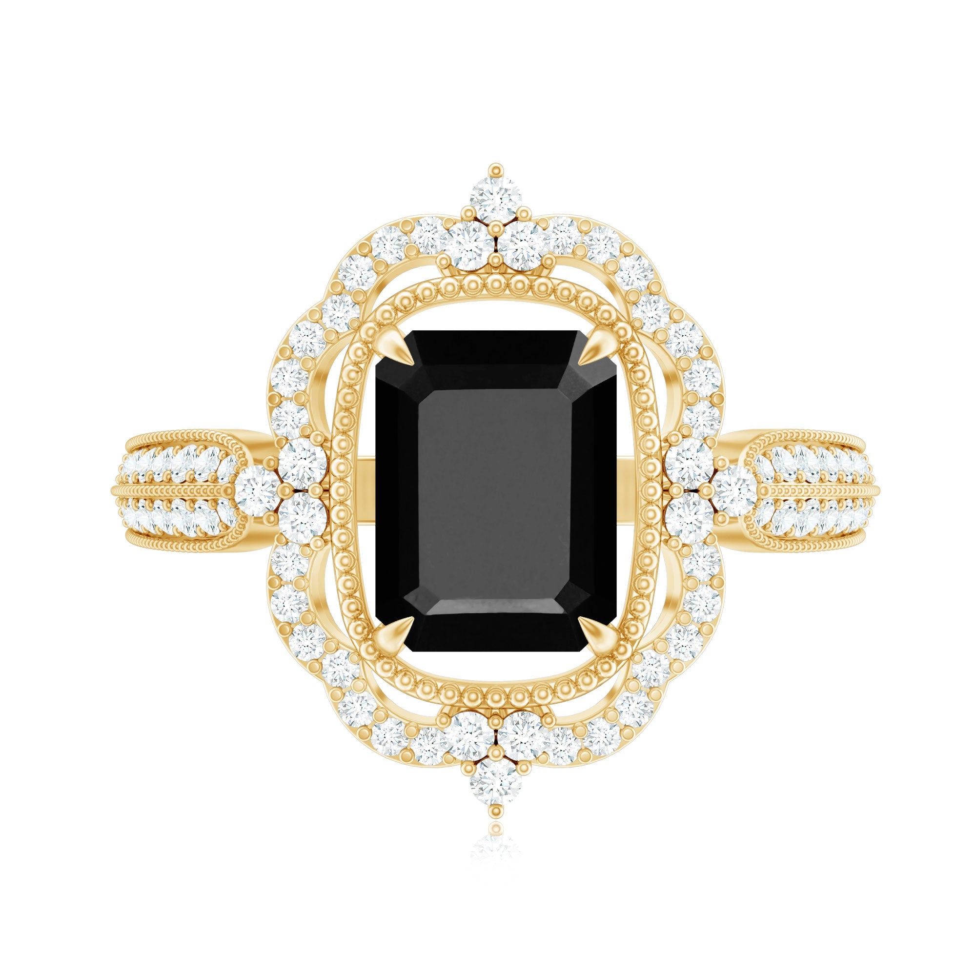 1.68 Carat Emerald Cut Lab Grown Black Diamond Retro Engagement Ring with White Diamond
