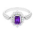 Vintage Inspired 1.4 Carat Amethyst Emerald Cut Engagement Ring with Diamond Halo