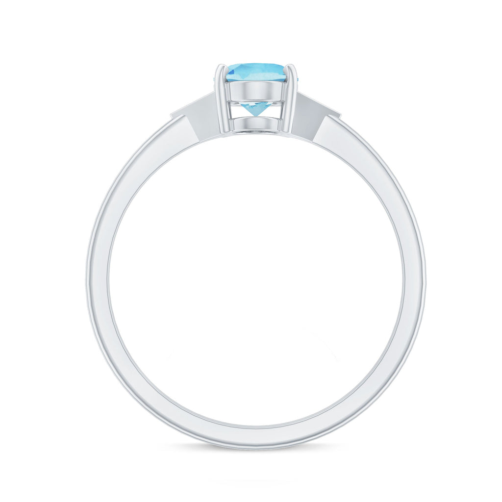 Genuine 6X8mm Aquamarine Oval Engagement Ring with Diamond