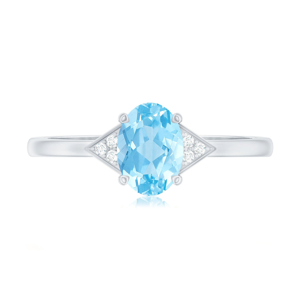 Genuine 6X8mm Aquamarine Oval Engagement Ring with Diamond