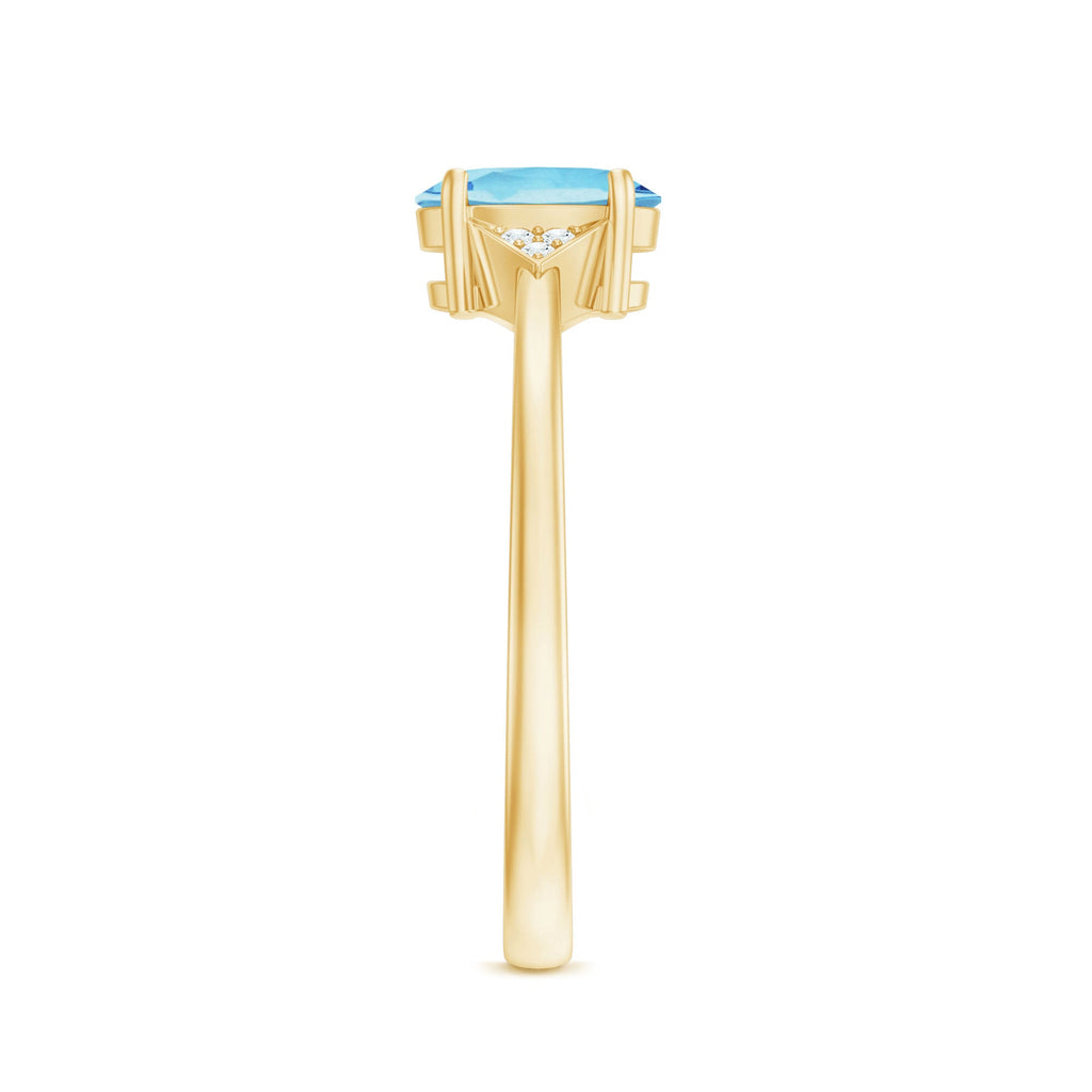 Genuine 6X8mm Aquamarine Oval Engagement Ring with Diamond