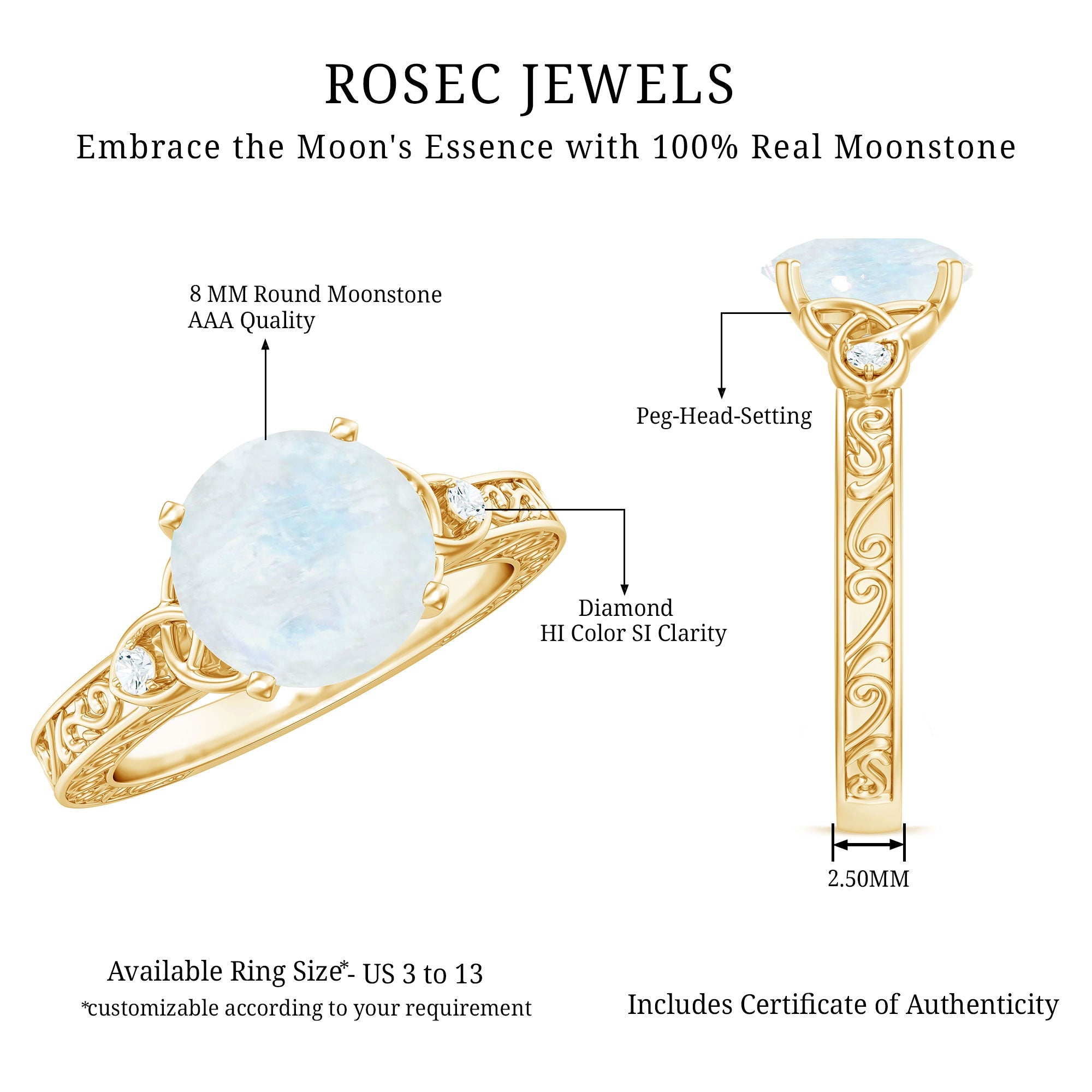 1 CT Solitaire Moonstone Celtic Knot Ring with Diamond