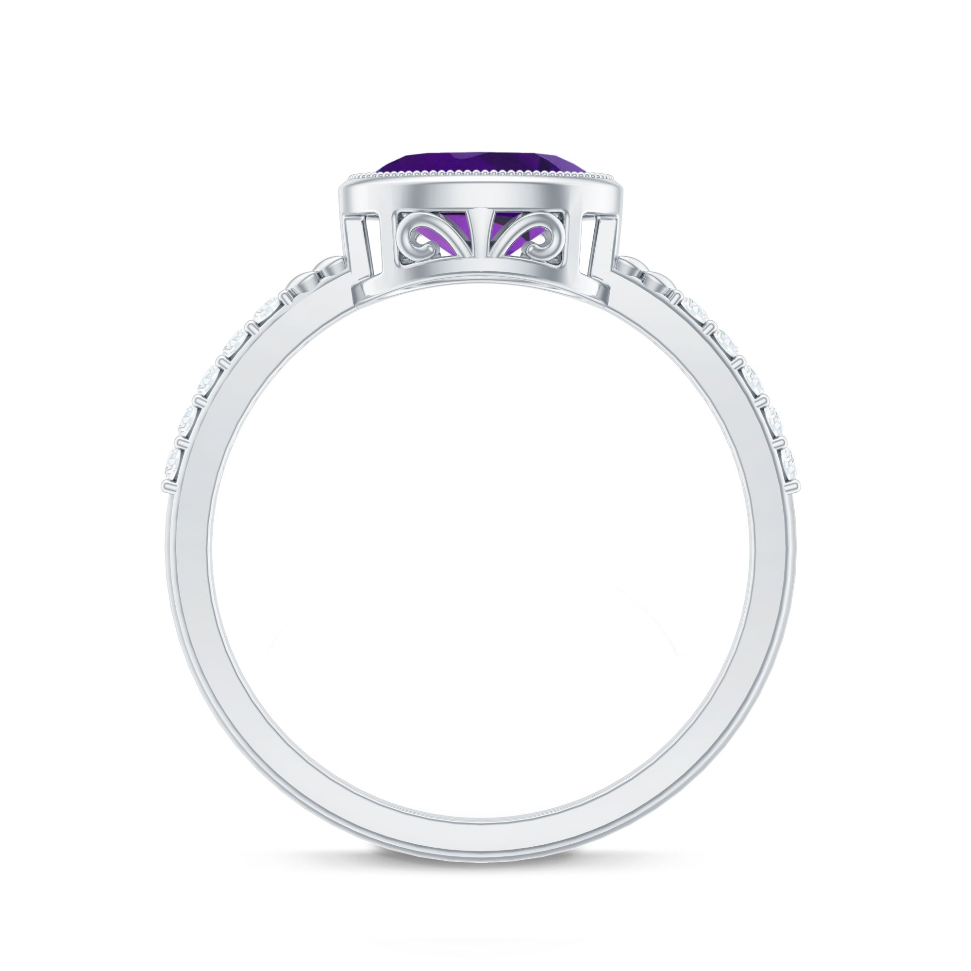 Oval Amethyst Solitaire Engagement Ring with Diamond