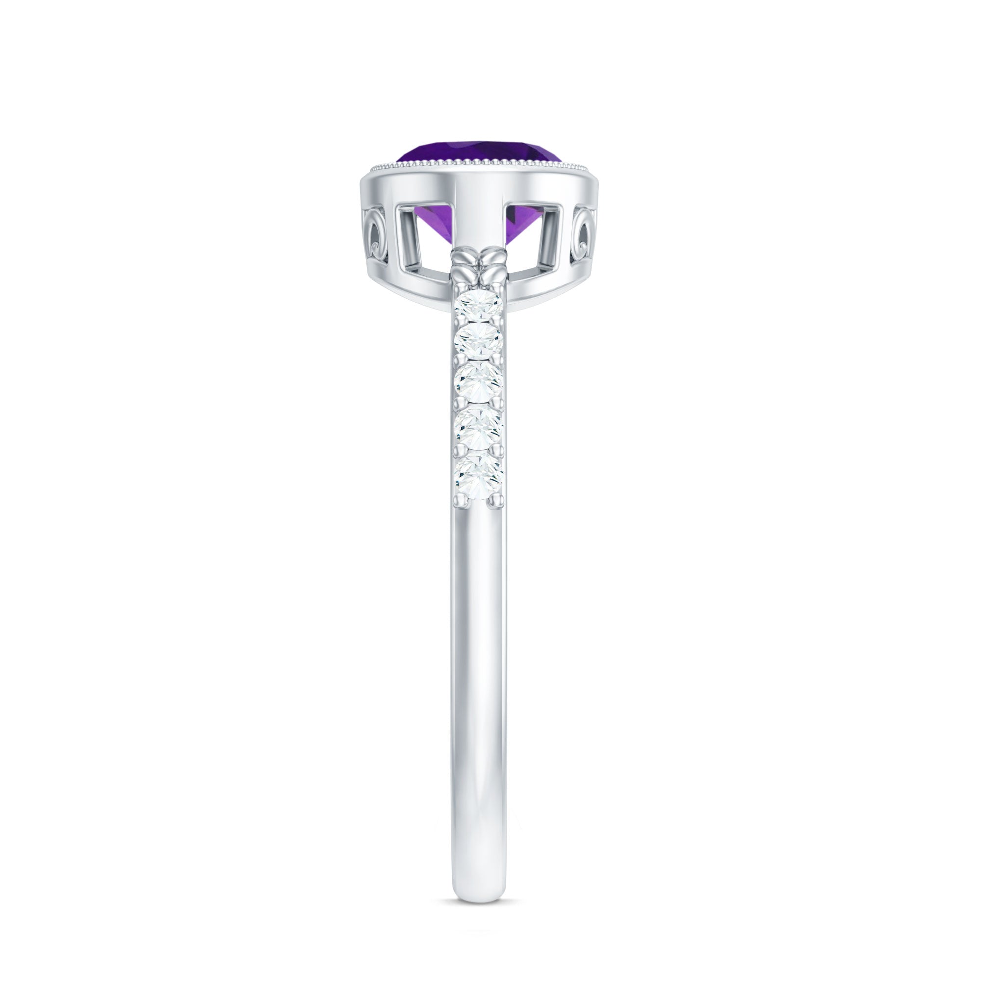 Oval Amethyst Solitaire Engagement Ring with Diamond