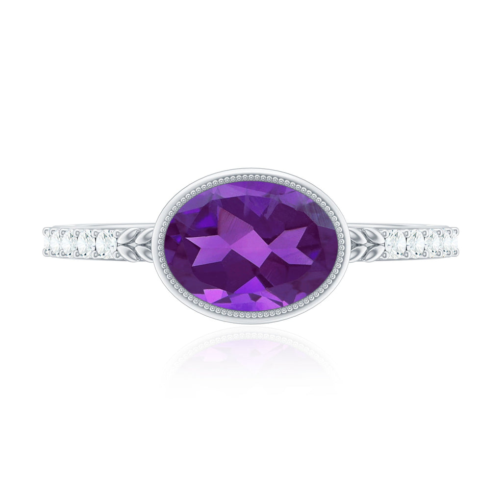Oval Amethyst Solitaire Engagement Ring with Diamond