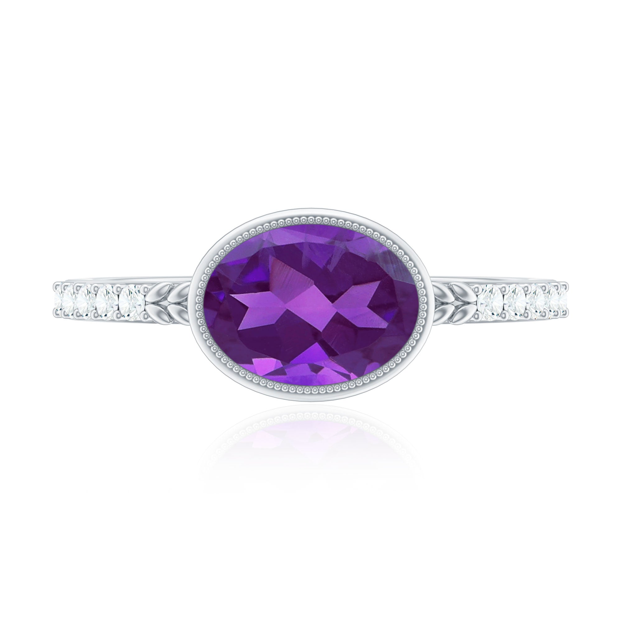 Oval Amethyst Solitaire Engagement Ring with Diamond