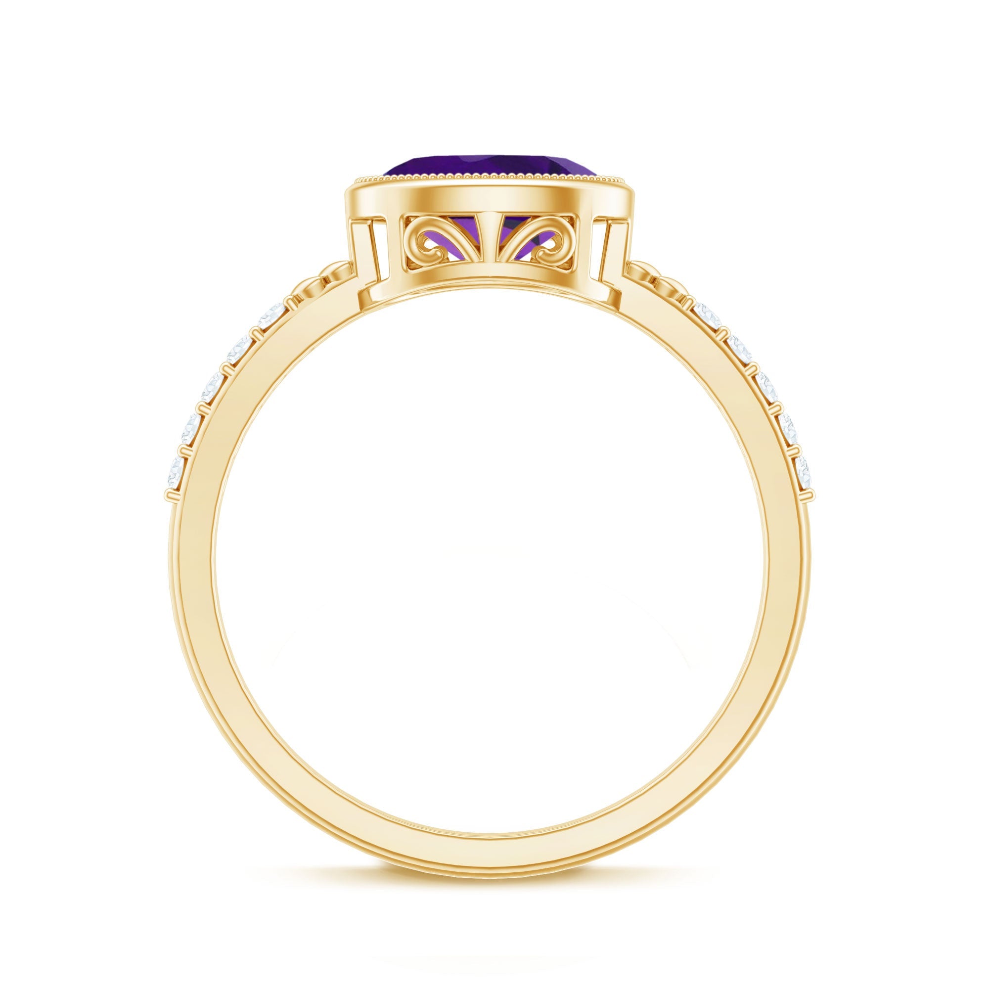 Oval Amethyst Solitaire Engagement Ring with Diamond