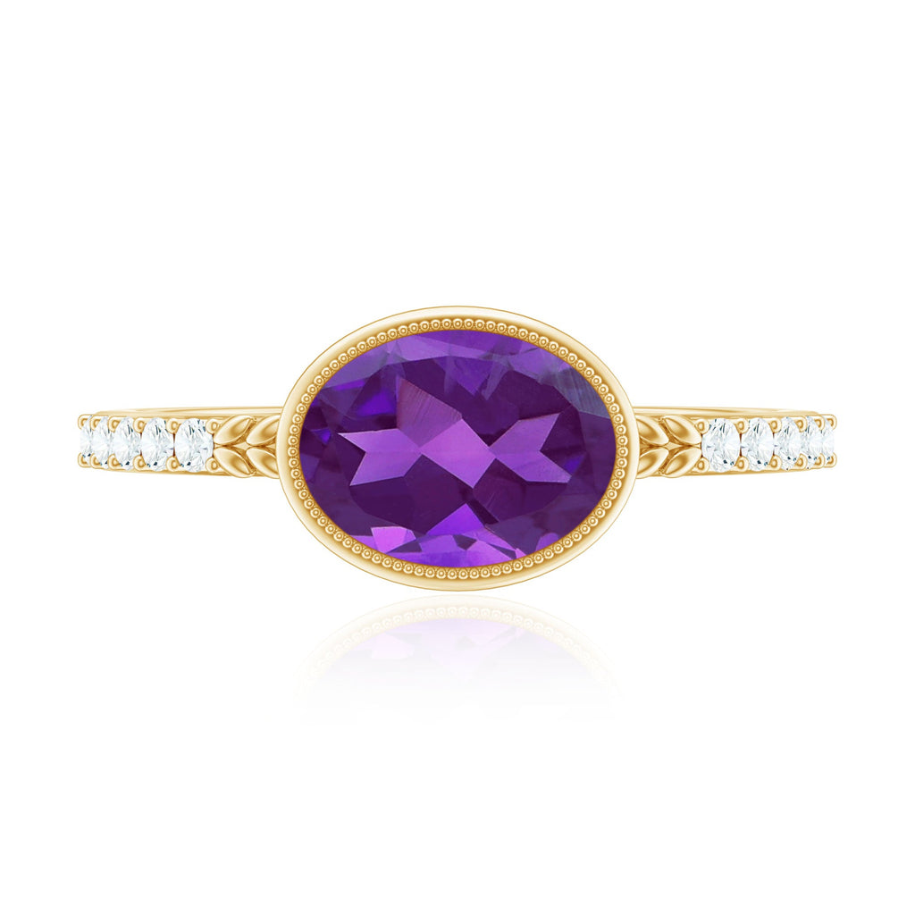Oval Amethyst Solitaire Engagement Ring with Diamond