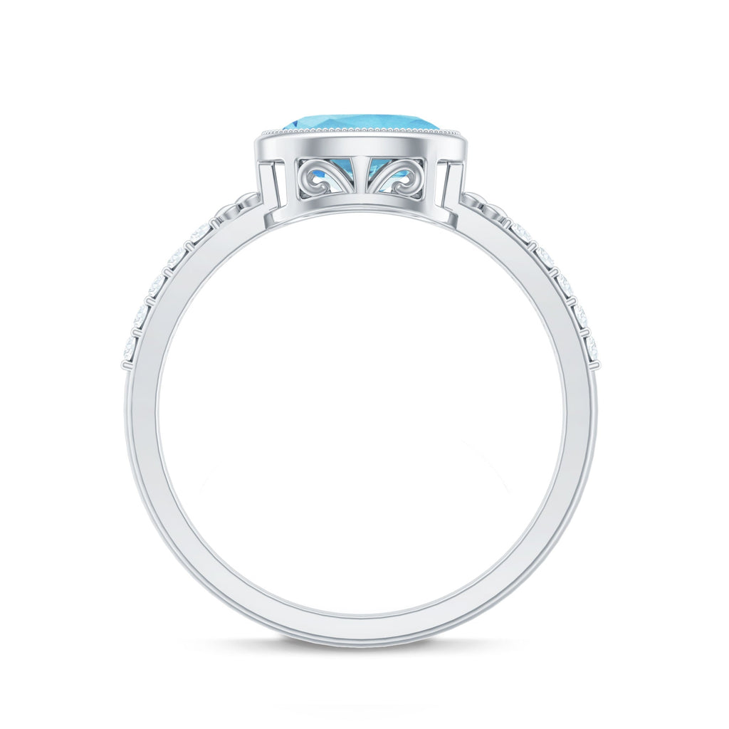 Natural Aquamarine Diamond Oval Engagement Ring in East West Style