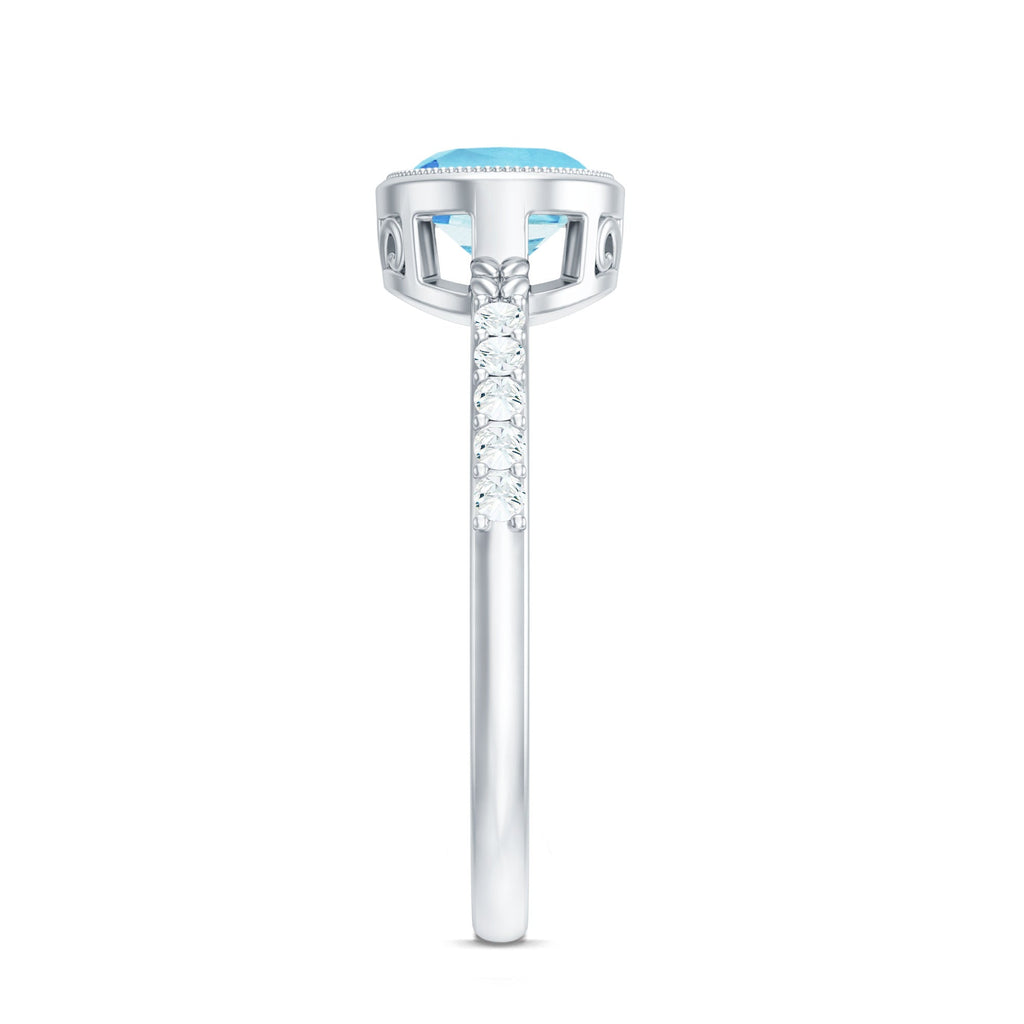 Natural Aquamarine Diamond Oval Engagement Ring in East West Style