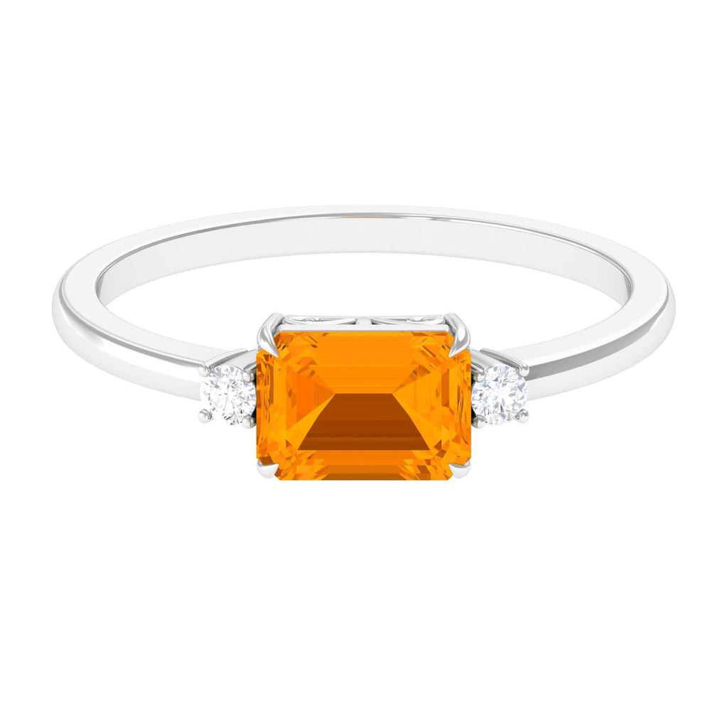 2 CT Octagon Cut Fire Opal East West Engagement Ring with Diamond