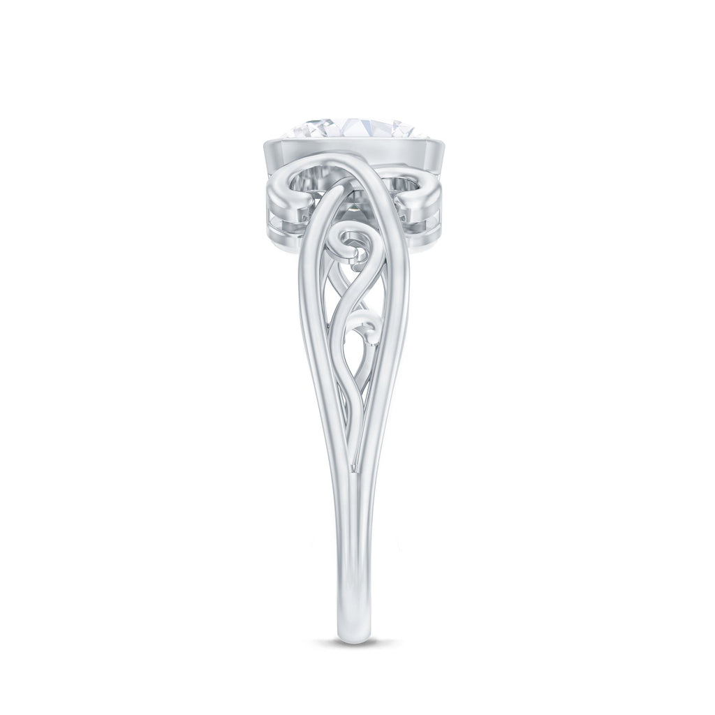 Cushion Cut Cubic Zirconia Vintage Inspired Solitaire Ring in Bezel Setting