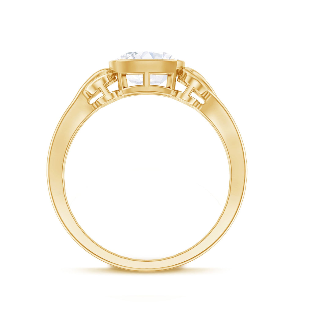 Cushion Cut Cubic Zirconia Vintage Inspired Solitaire Ring in Bezel Setting