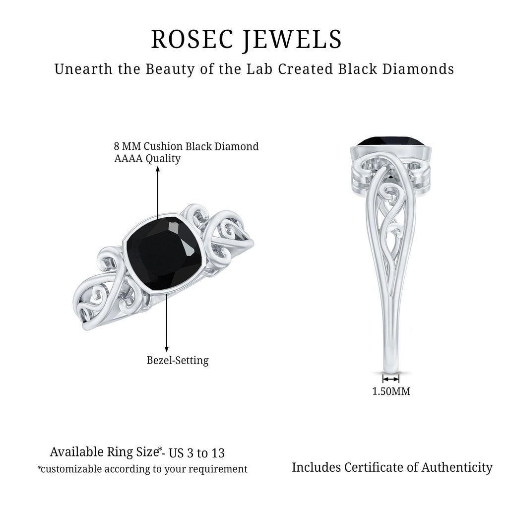 Vintage Style 2.8 Carat Lab Grown Black Diamond Cushion Cut Engagement Ring