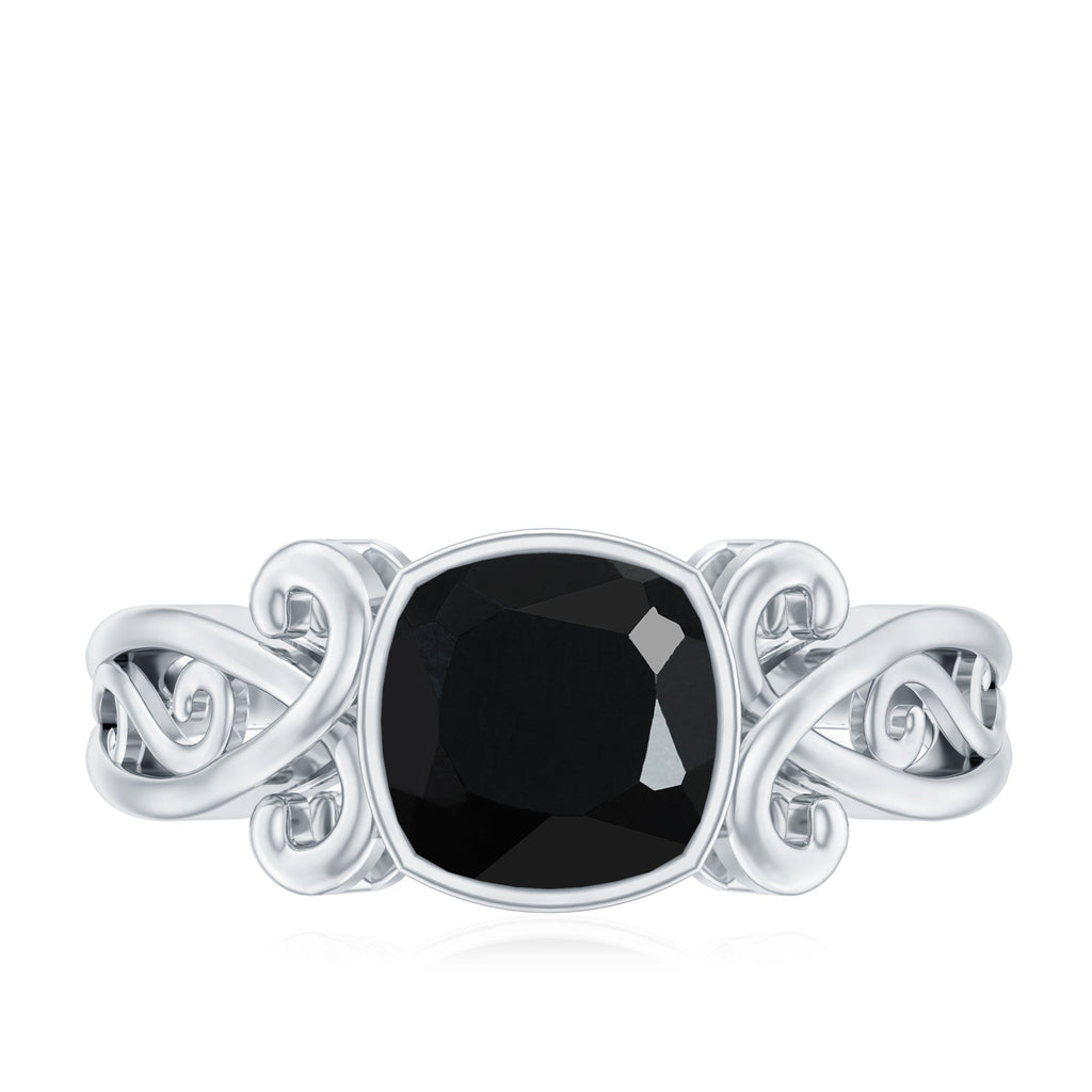 Vintage Style 2.8 Carat Lab Grown Black Diamond Cushion Cut Engagement Ring