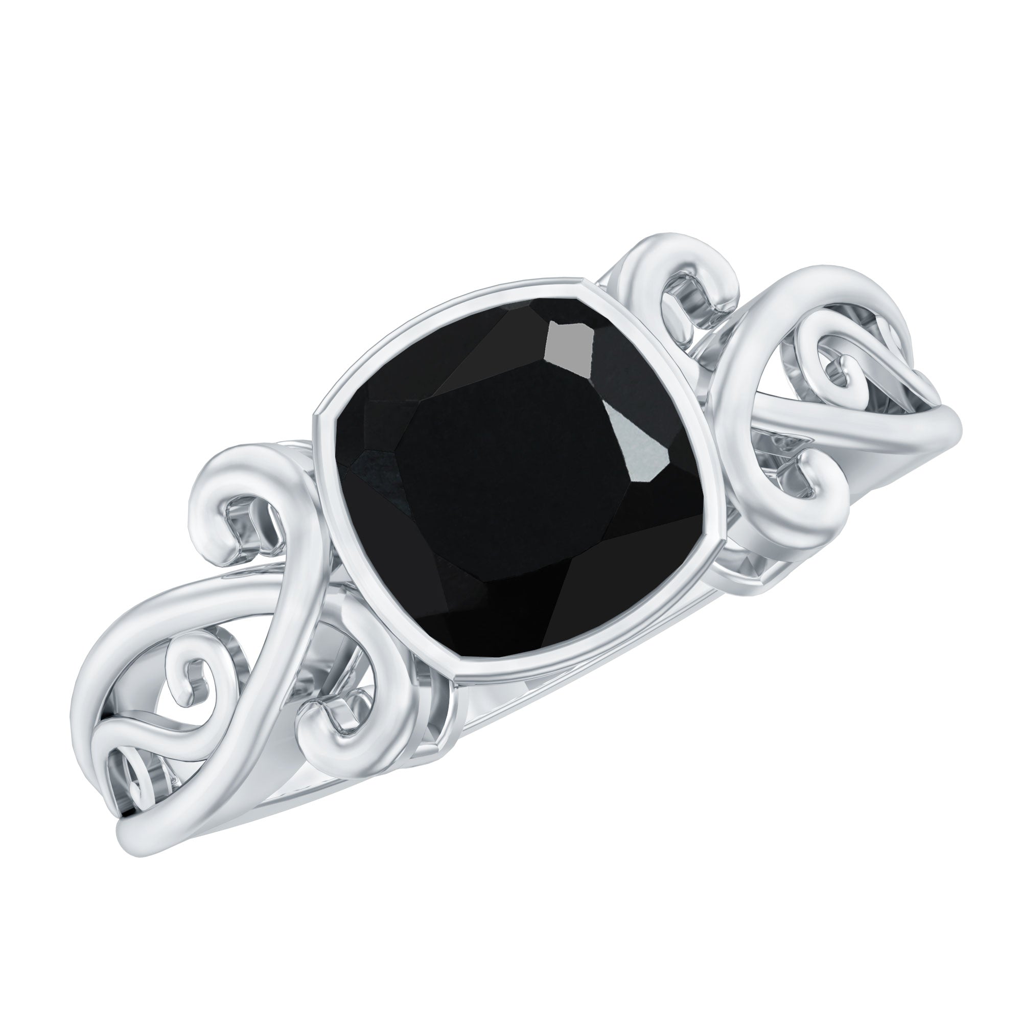 8mm Cushion Cut Black Onyx Vintage Engagement Ring For Women