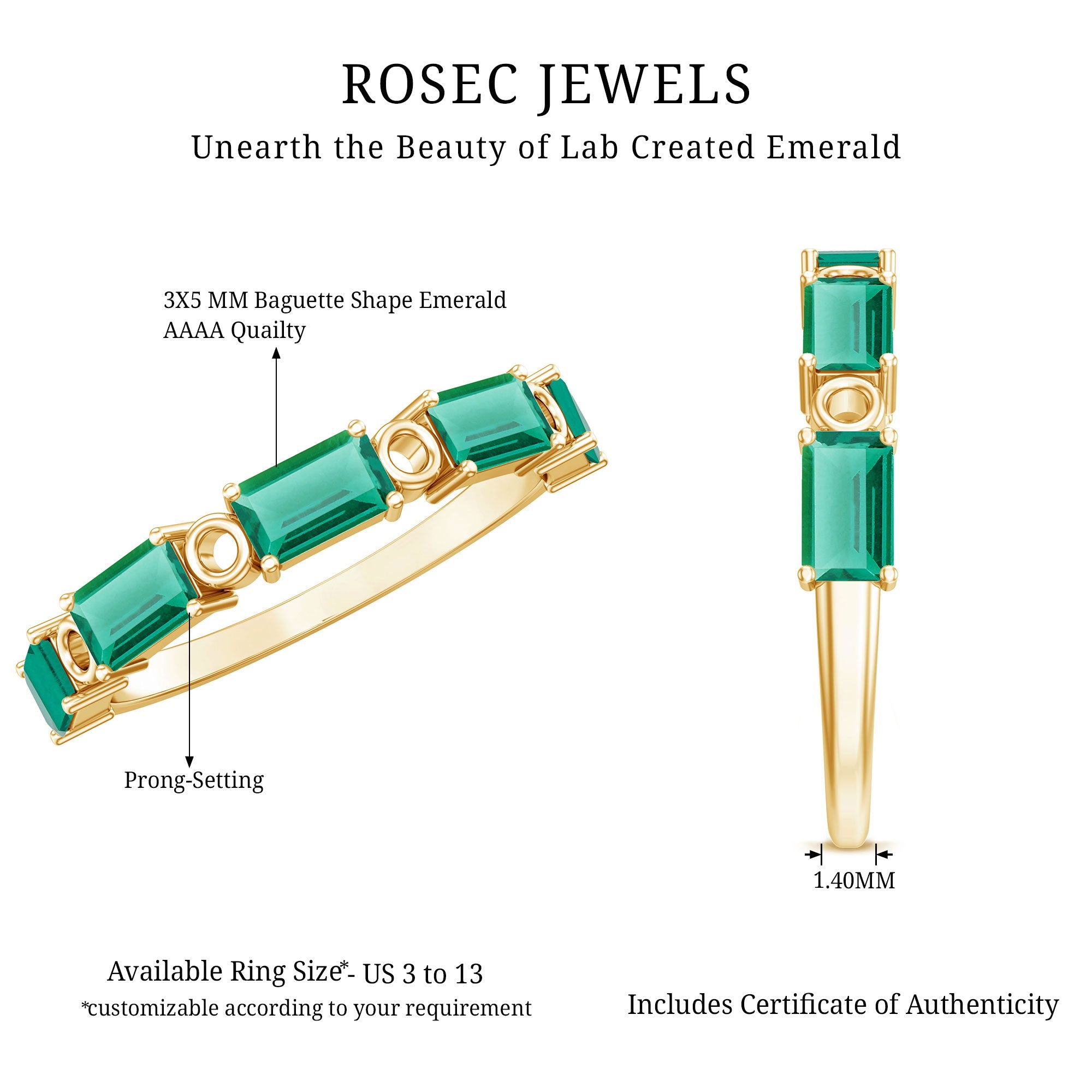Baguette Cut Lab Grown Emerald Eternity Wedding Band