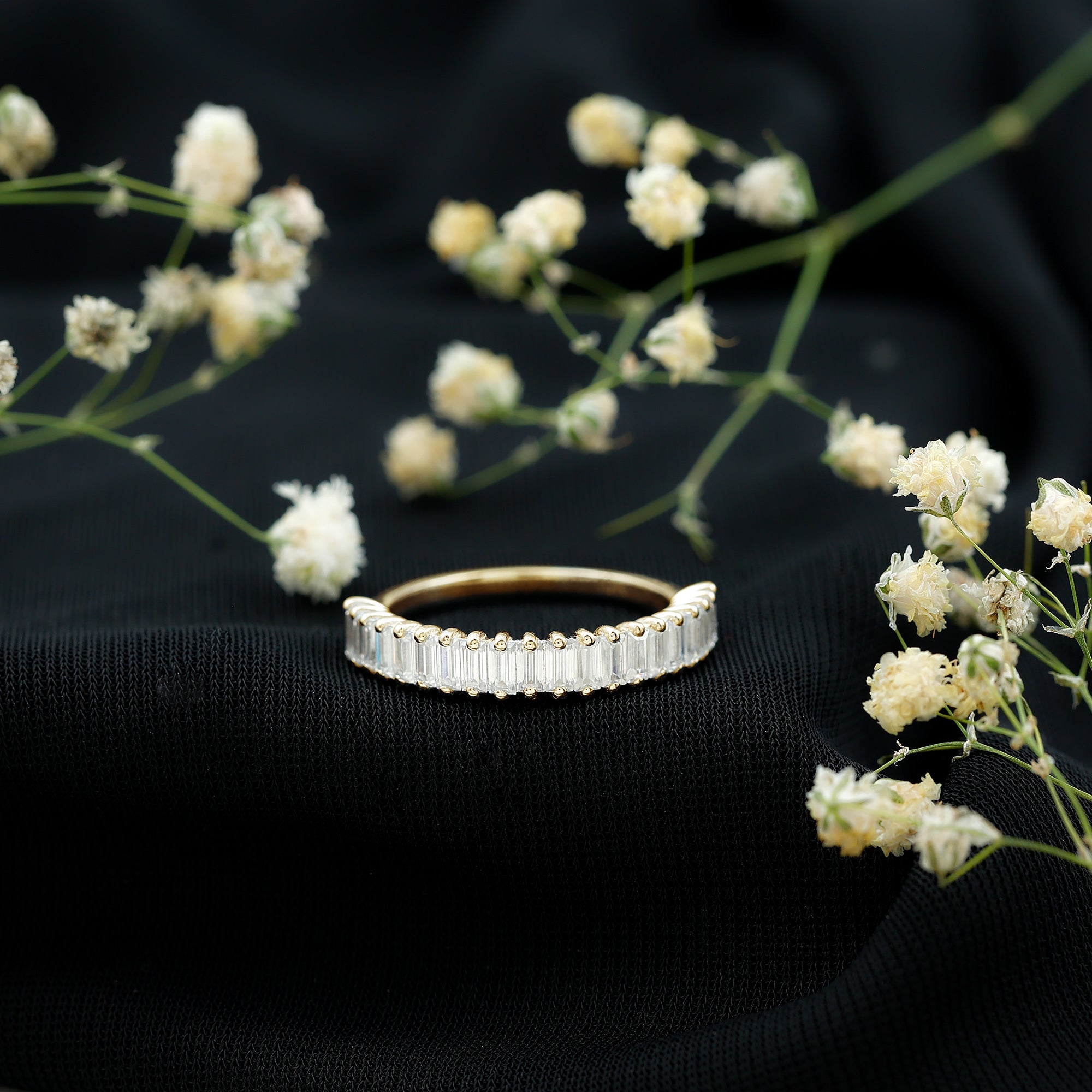 Certified Baguette Moissanite Half Eternity Band Ring