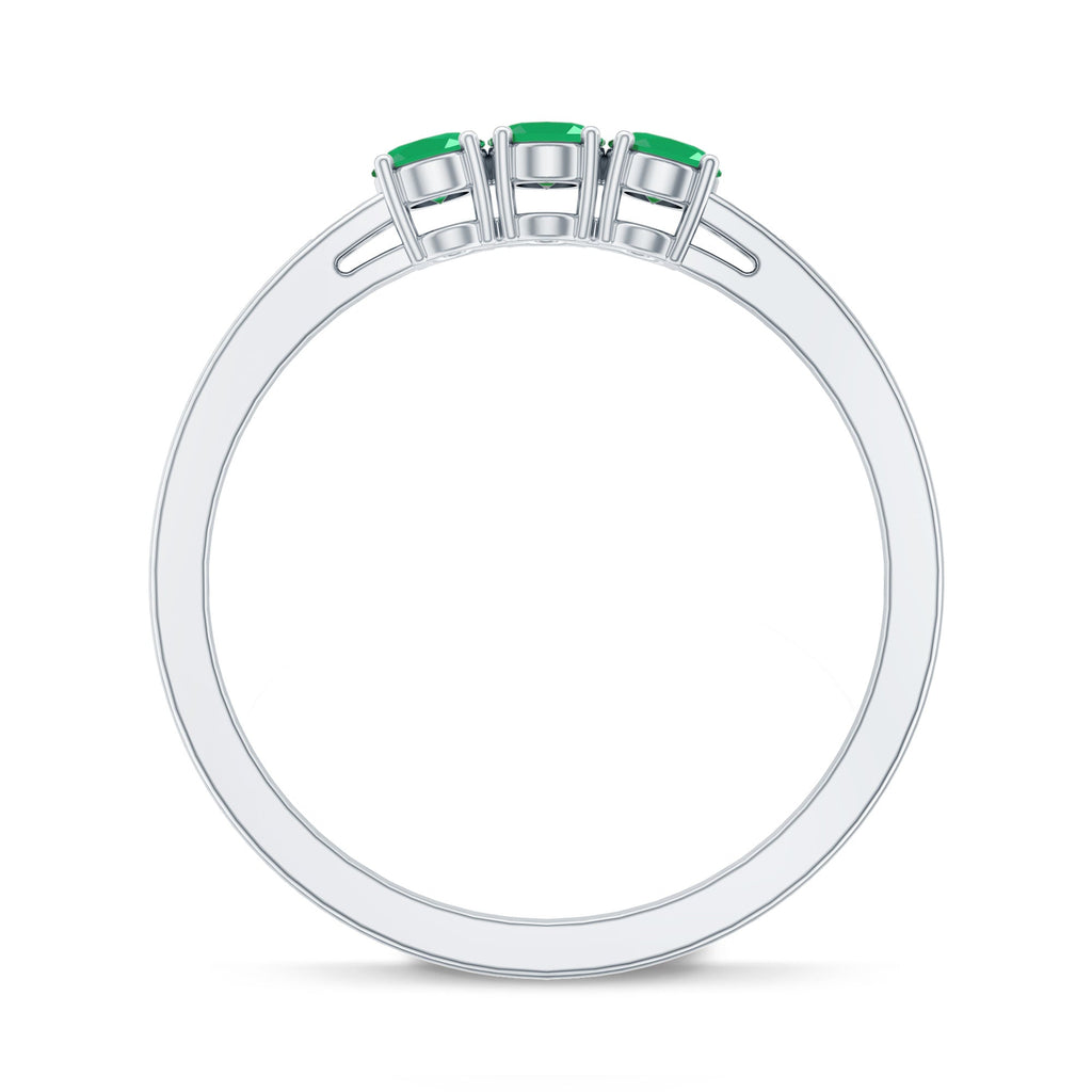 Certified Real Oval Emerald Three Stone Promise Ring with Diamond