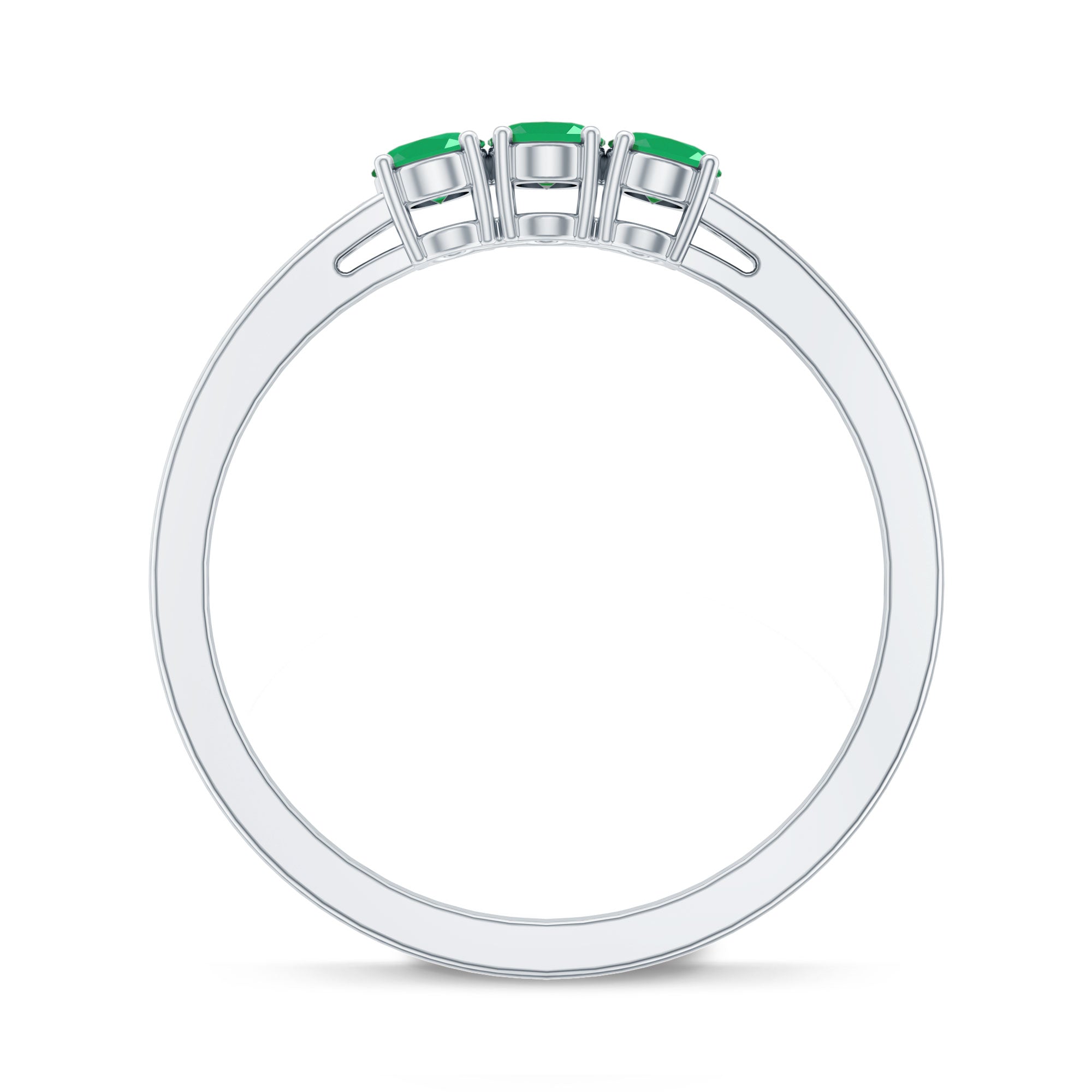 Certified Real Oval Emerald Three Stone Promise Ring with Diamond
