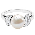 Elegant Freshwater Pearl Solitaire Ring with Diamond Accent
