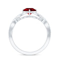 Cushion Cut Lab Grown Ruby and Diamond Crossover Engagement Ring