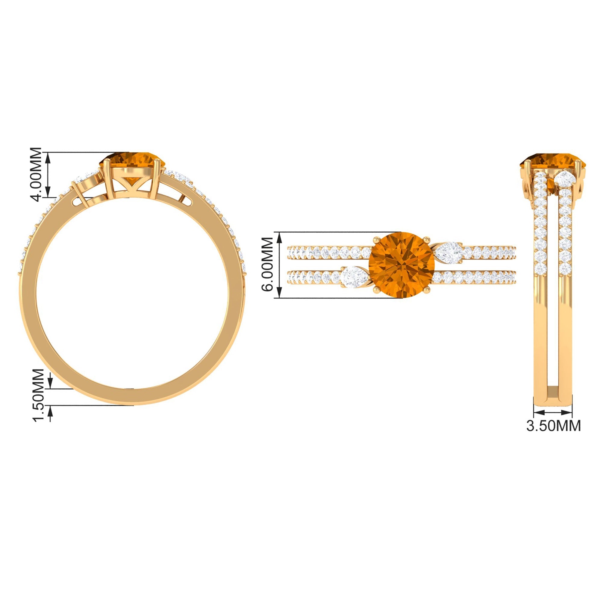 Natural Citrine Diamond Double Band Engagement Ring