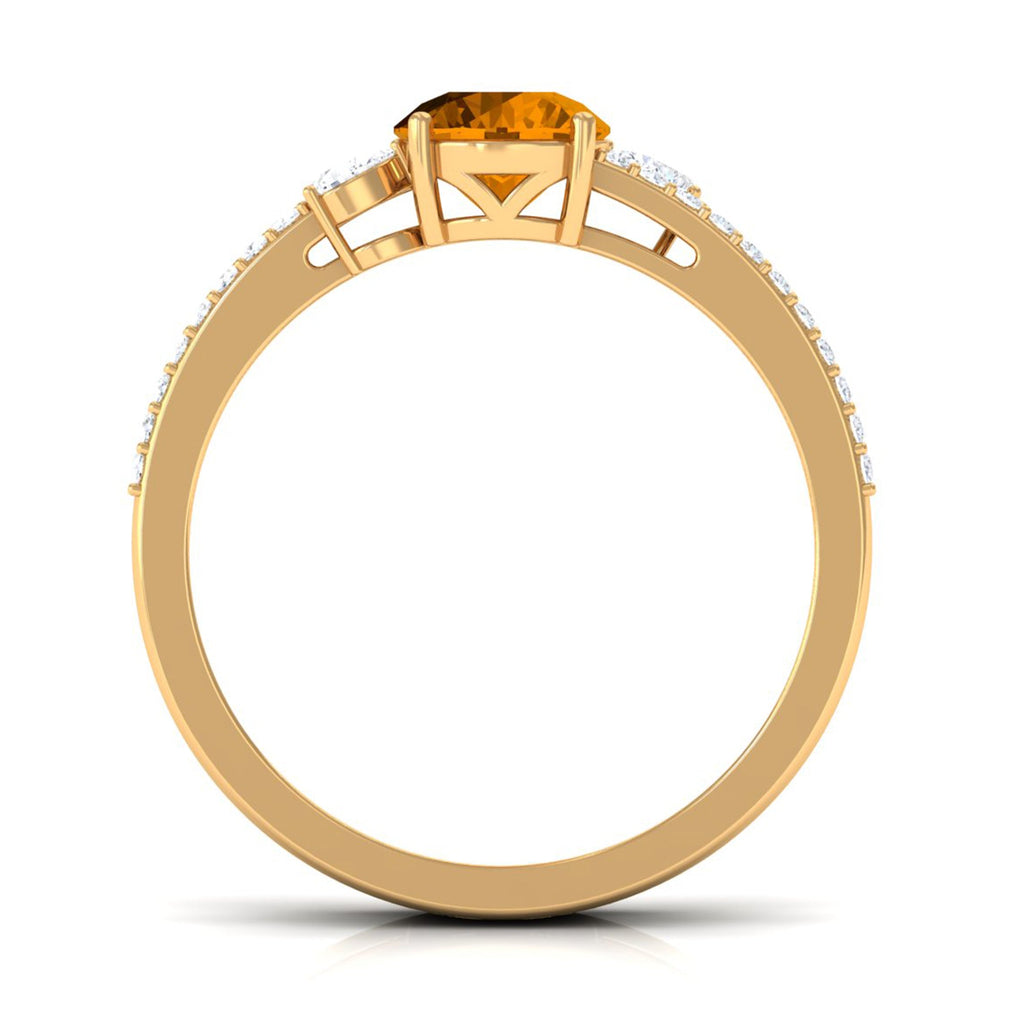 Natural Citrine Diamond Double Band Engagement Ring