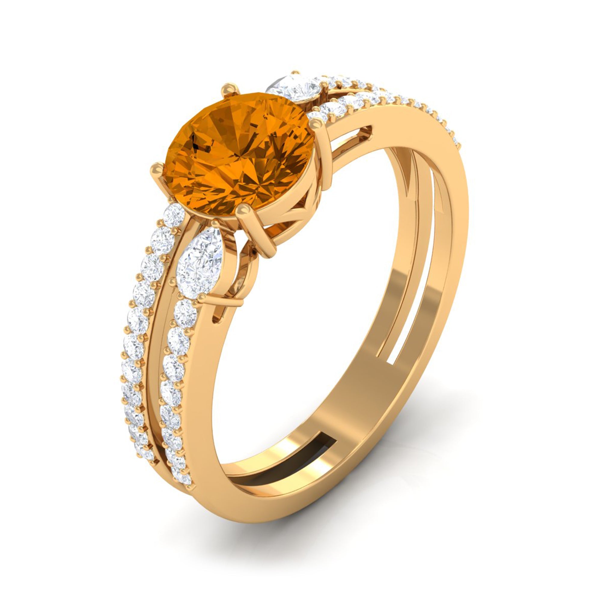 Natural Citrine Diamond Double Band Engagement Ring