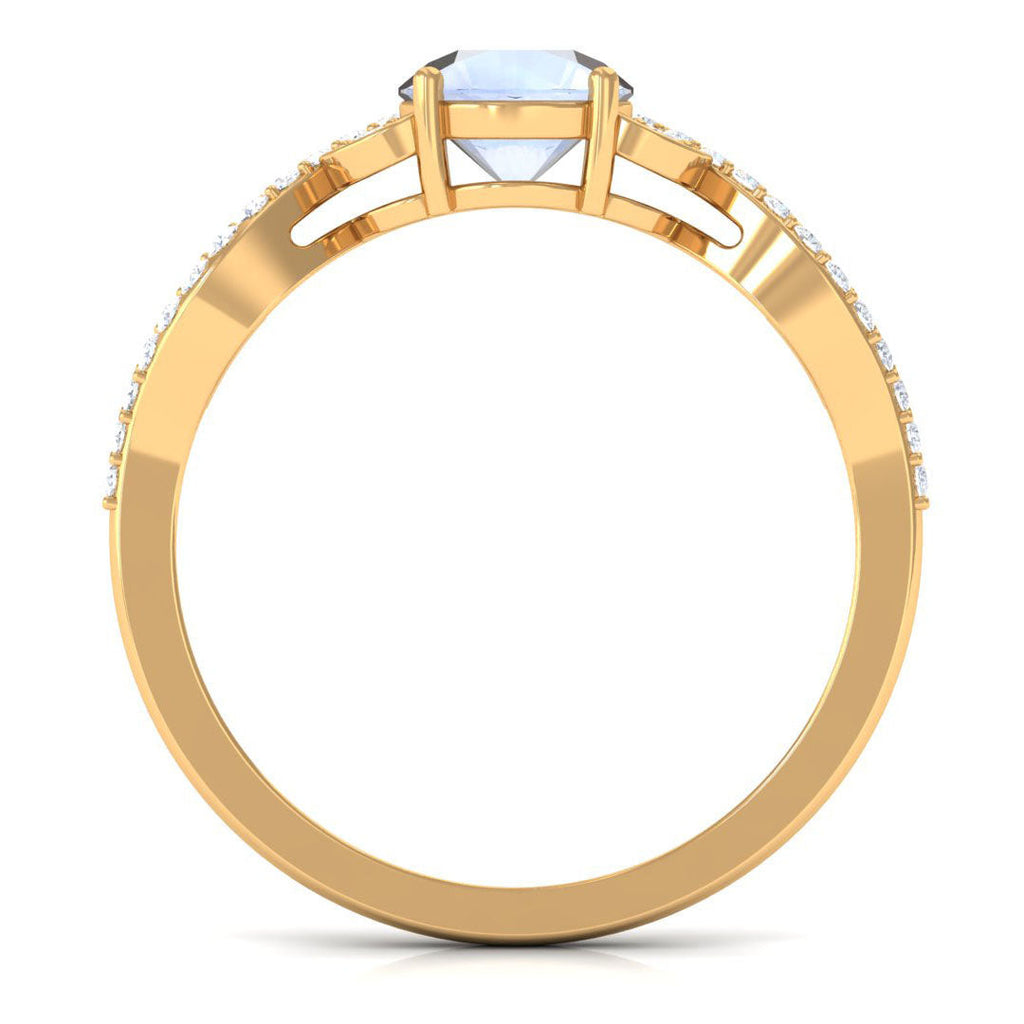 Round Shape Moonstone Designer Engagement Ring with Diamond