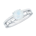 6 MM Moonstone Double Band Solitaire Engagement Ring with Diamond