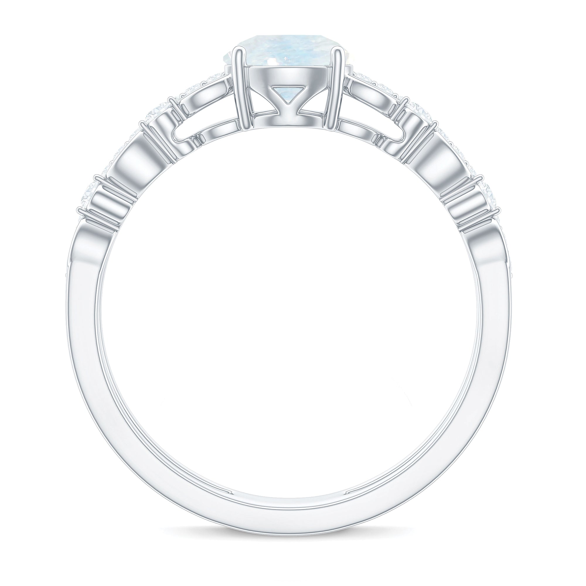 6 MM Moonstone Double Band Solitaire Engagement Ring with Diamond