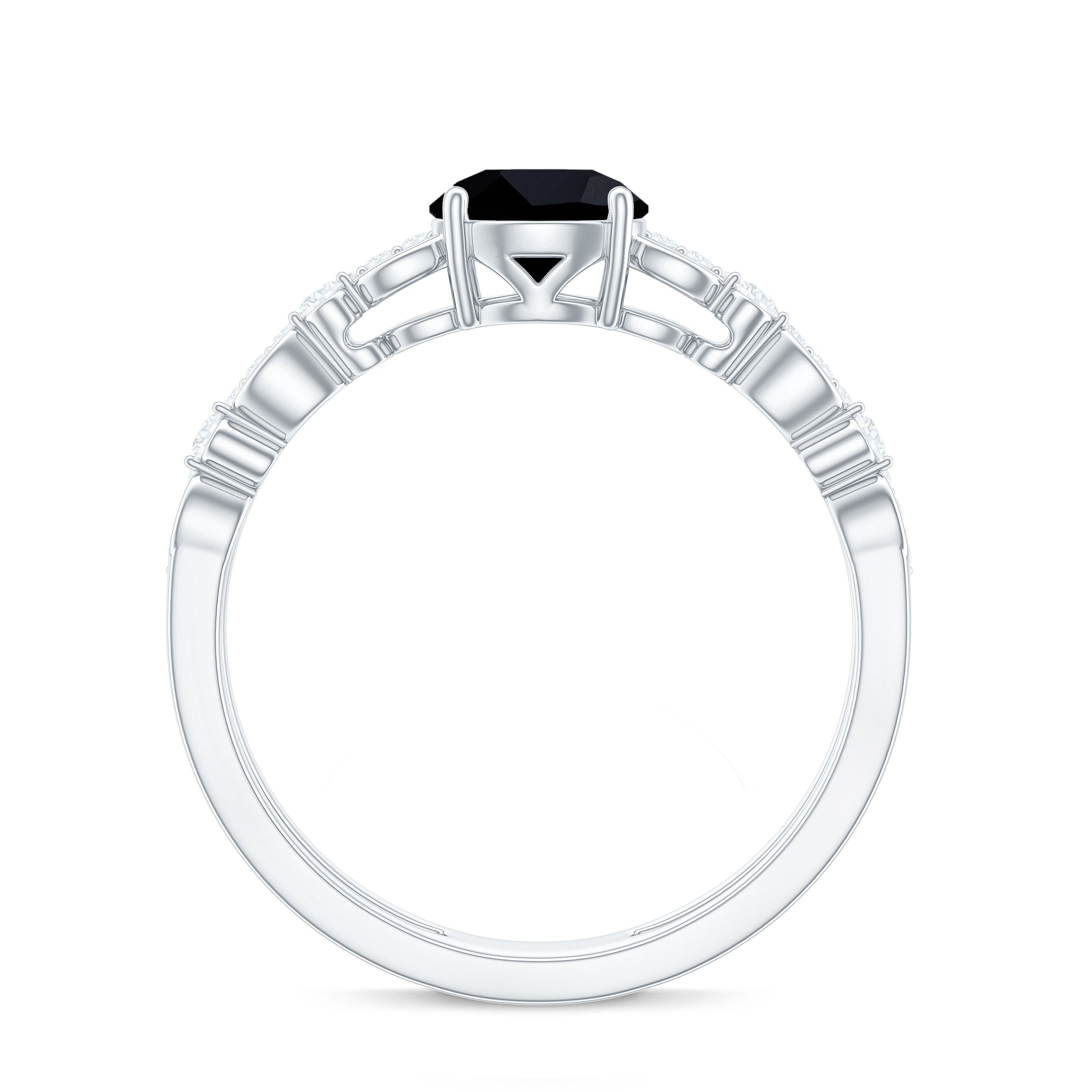 8mm Round Black Onyx and Diamond Promise Engagement Double Band Ring