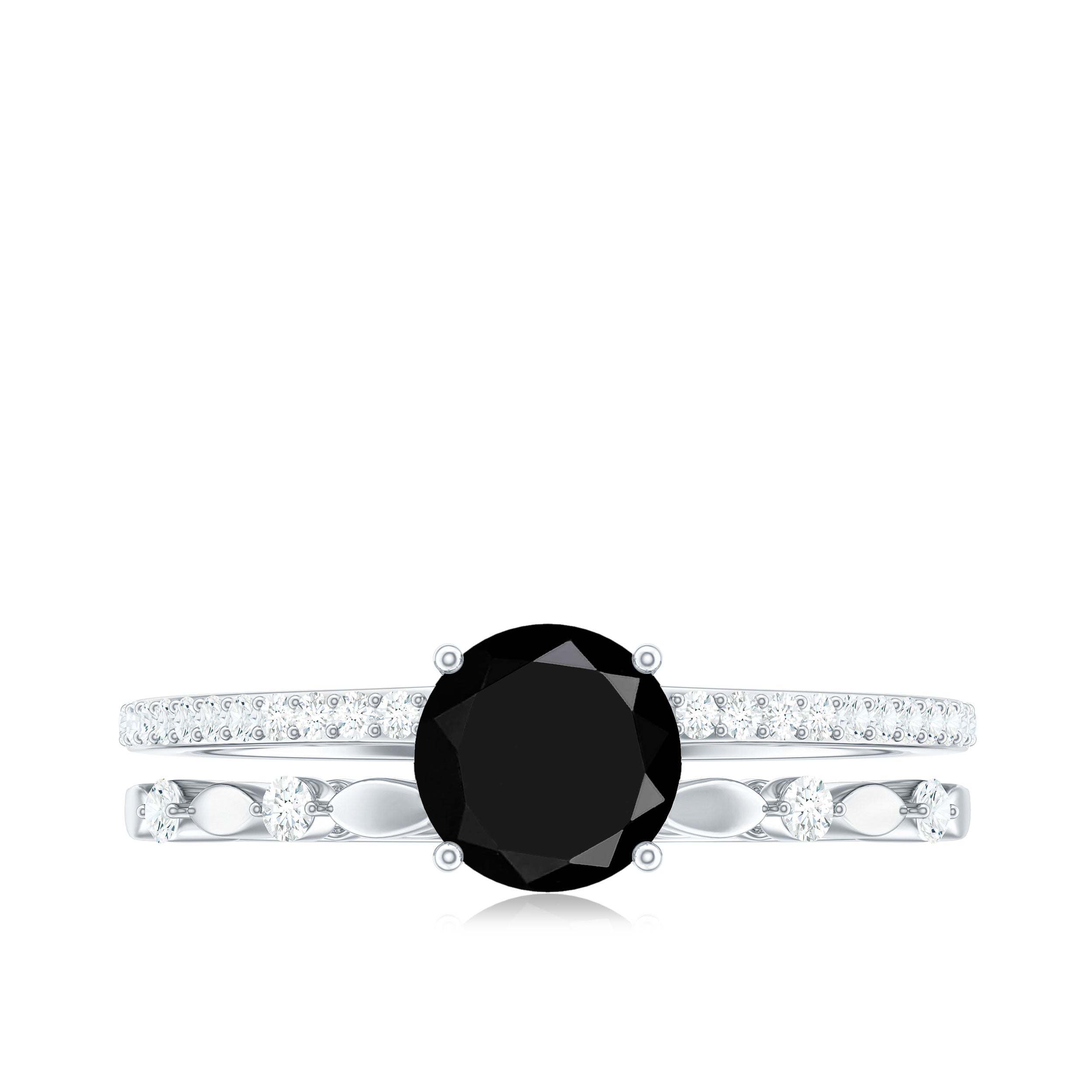 8mm Round Black Onyx and Diamond Promise Engagement Double Band Ring