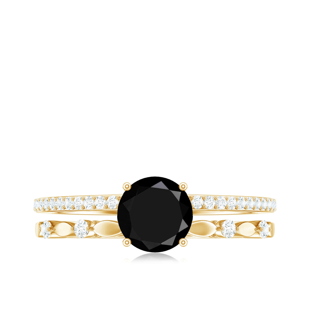 8mm Round Black Onyx and Diamond Promise Engagement Double Band Ring