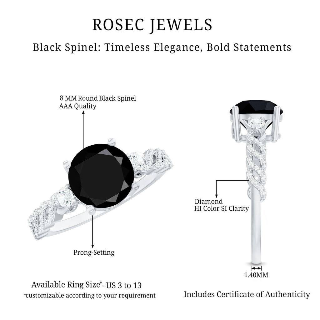 Designer 8mm Black Spinel Engagement Ring with Diamond