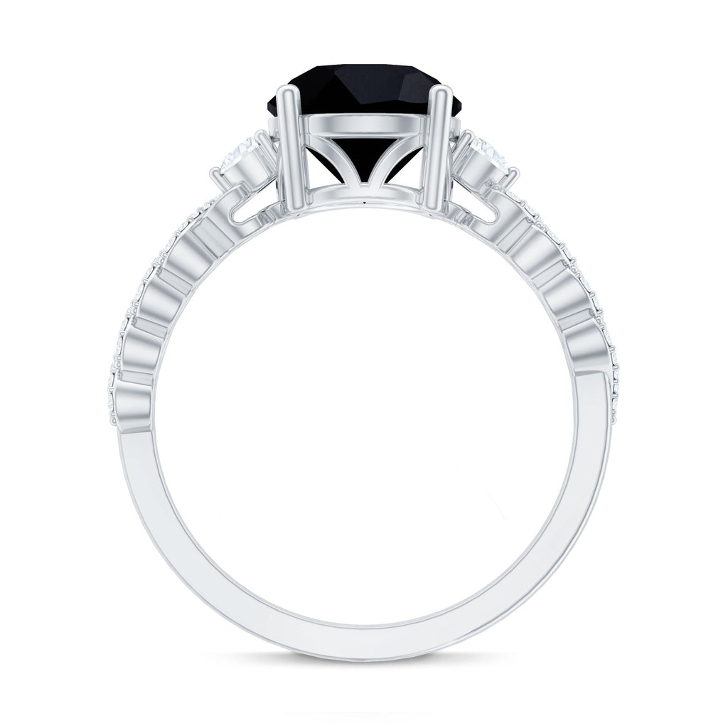 Designer 8mm Black Spinel Engagement Ring with Diamond