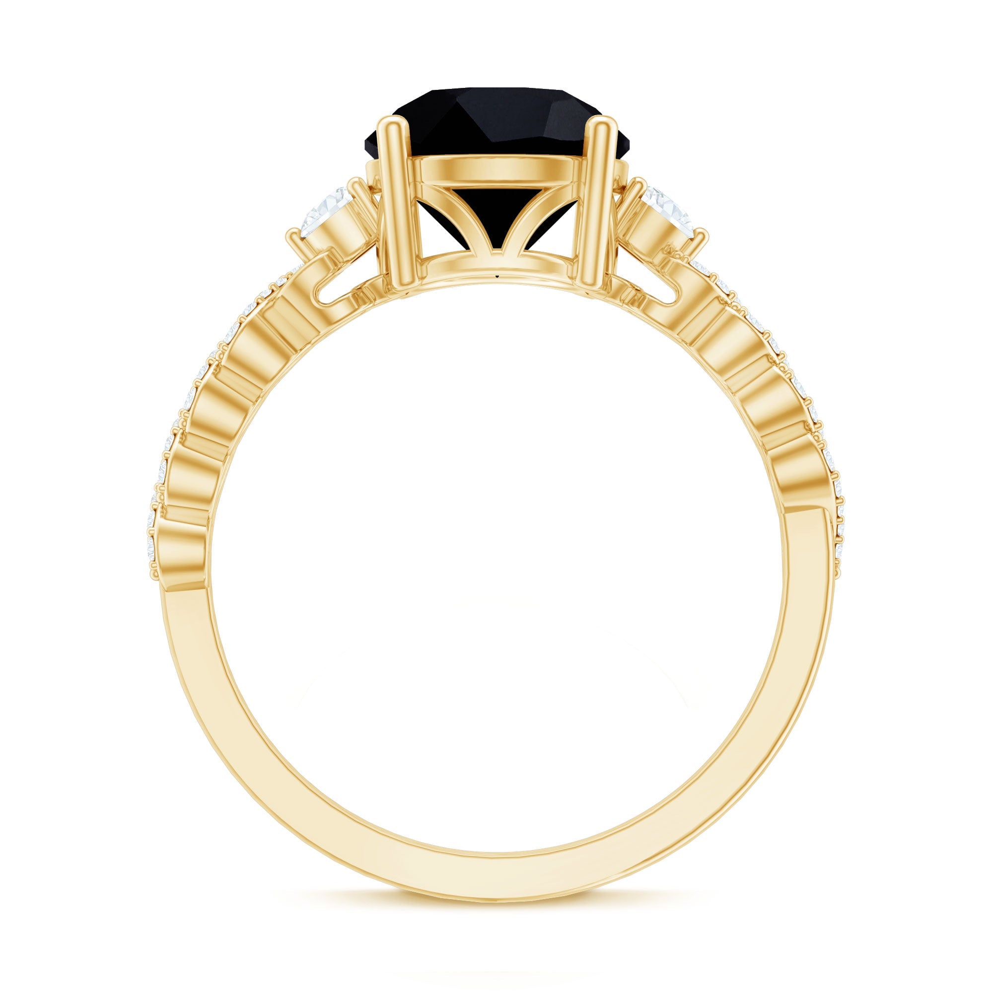 Designer 8mm Black Spinel Engagement Ring with Diamond