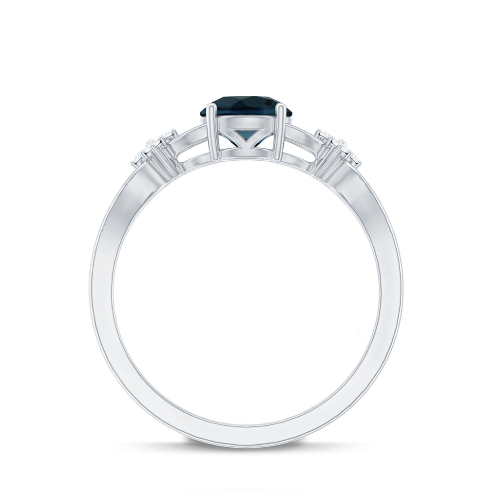 7mm London Blue Topaz Solitaire Engagement Ring with Diamond