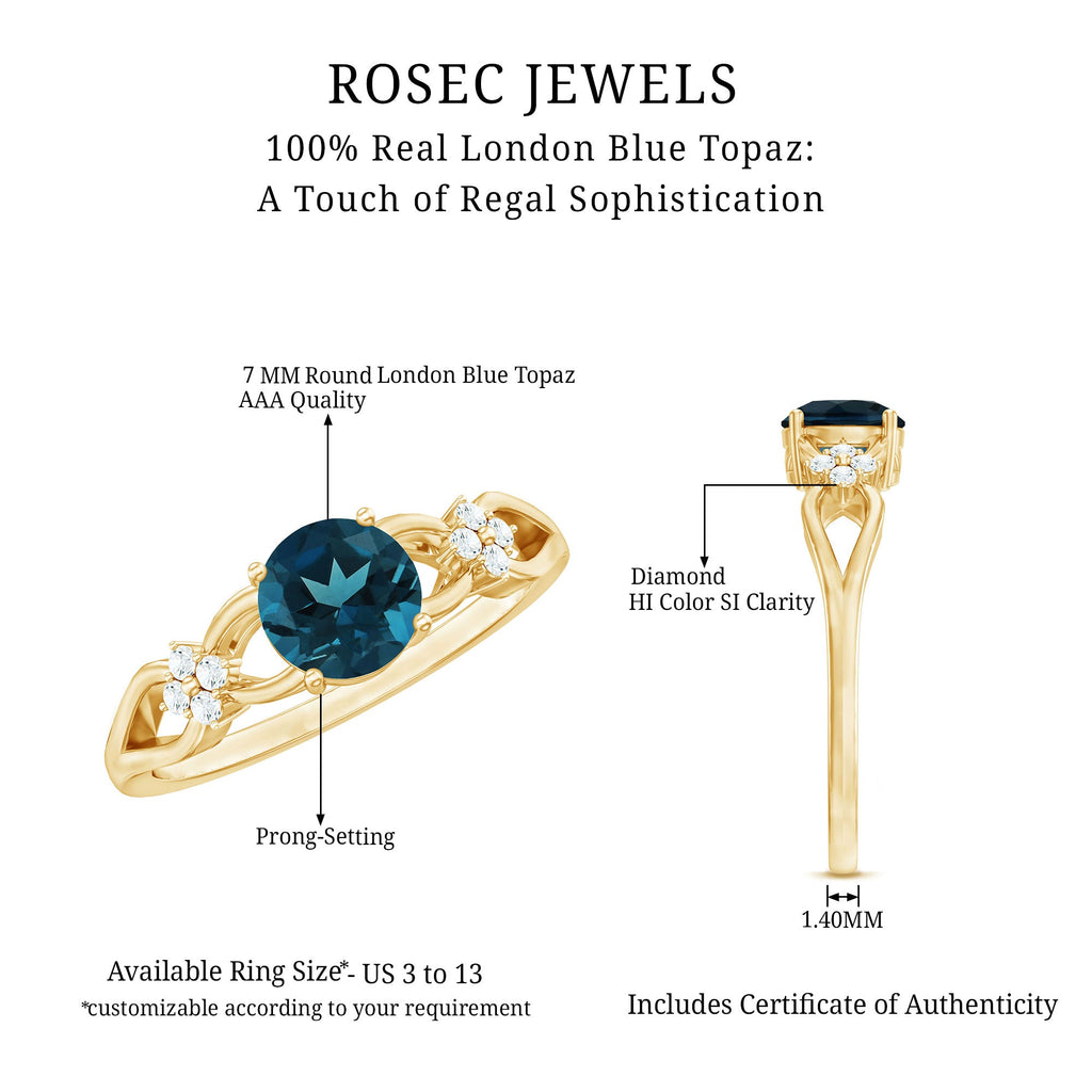 7mm London Blue Topaz Solitaire Engagement Ring with Diamond