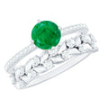 Nature Inspired Emerald Diamond Wedding Bridal Ring Set of 2