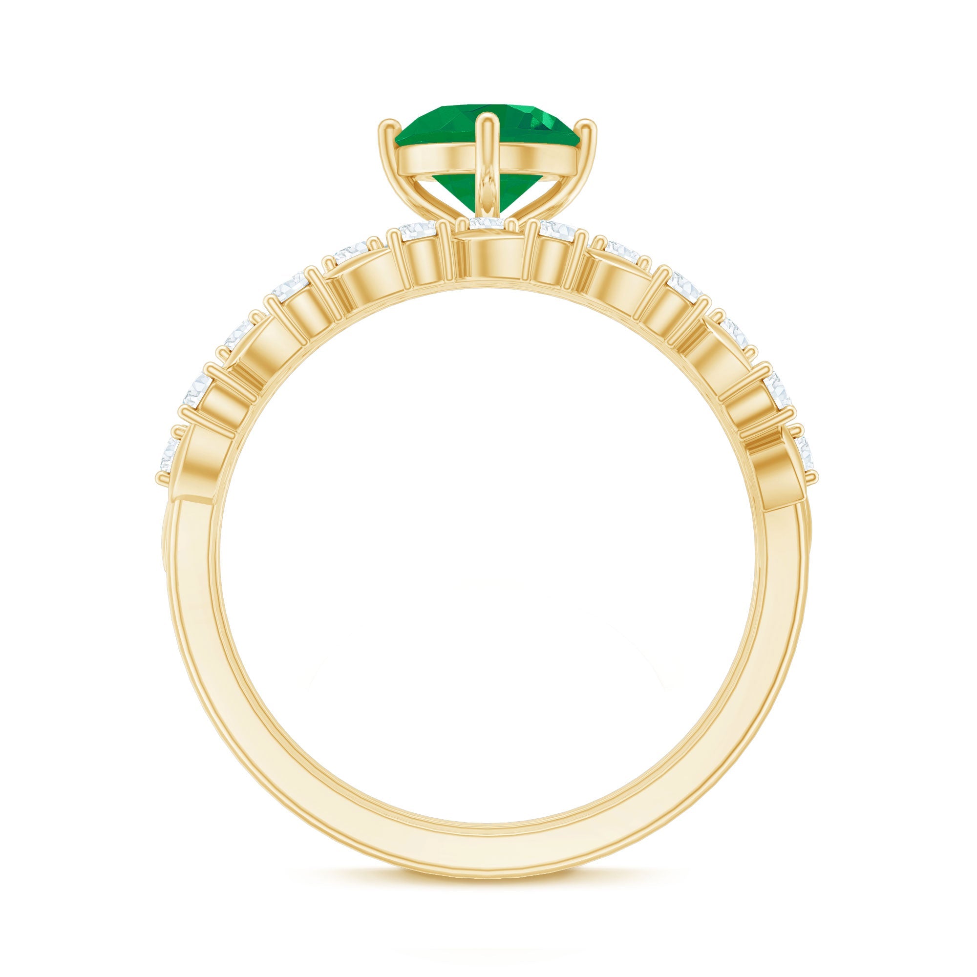 Nature Inspired Emerald Diamond Wedding Bridal Ring Set of 2