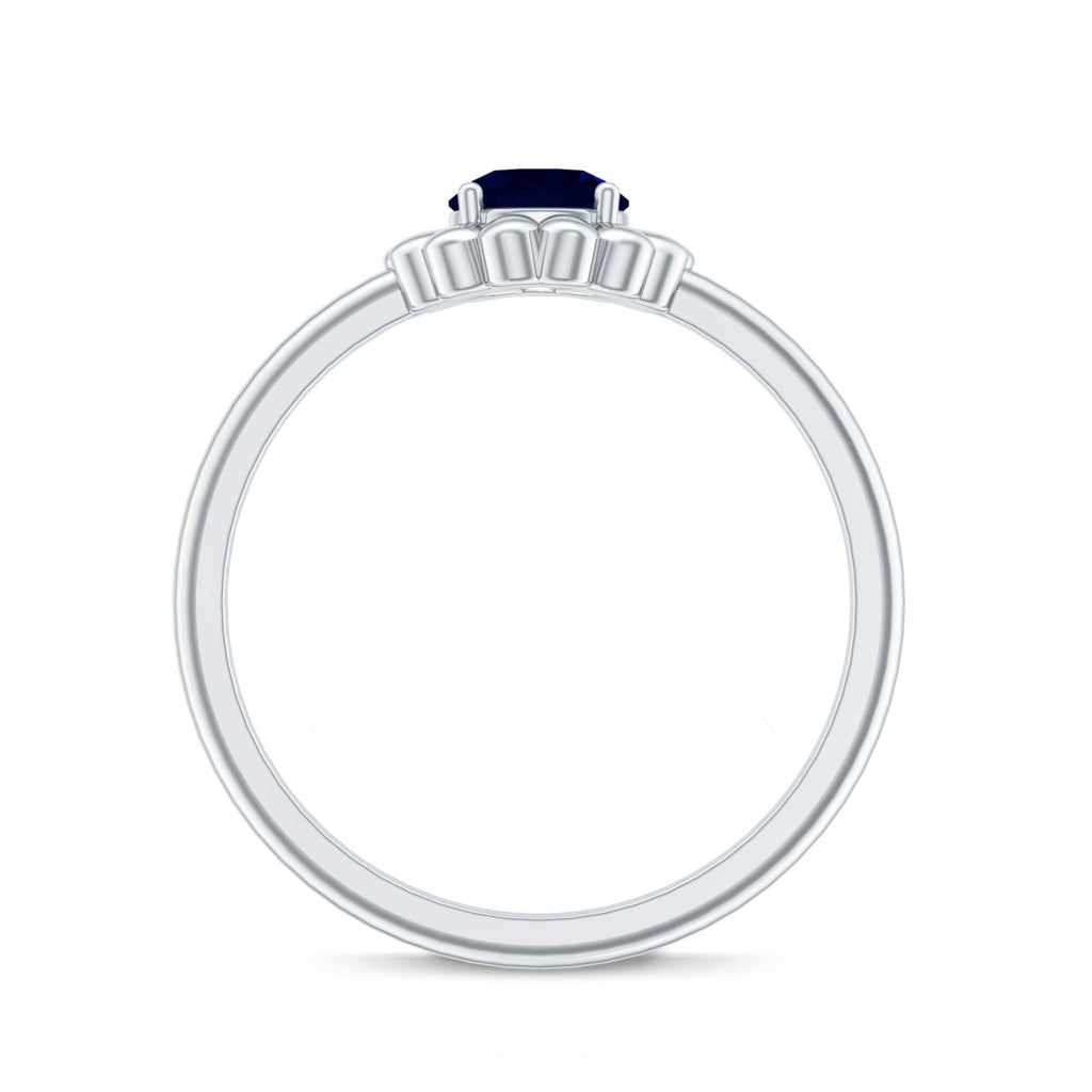 1 CT Round Cut Solitaire Blue Sapphire Gold Flower Ring