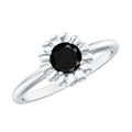 Round Cut Solitaire Lab Created Black Diamond Flower Ring