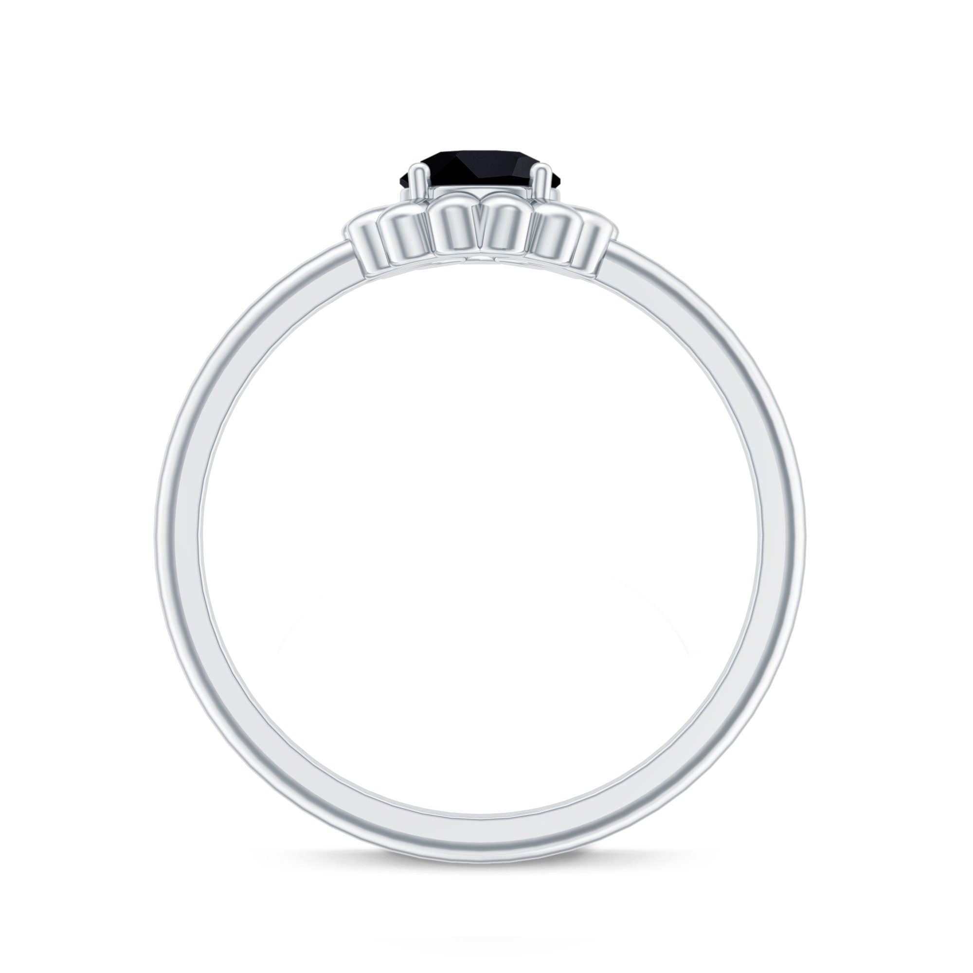 Round Cut Solitaire Lab Created Black Diamond Flower Ring