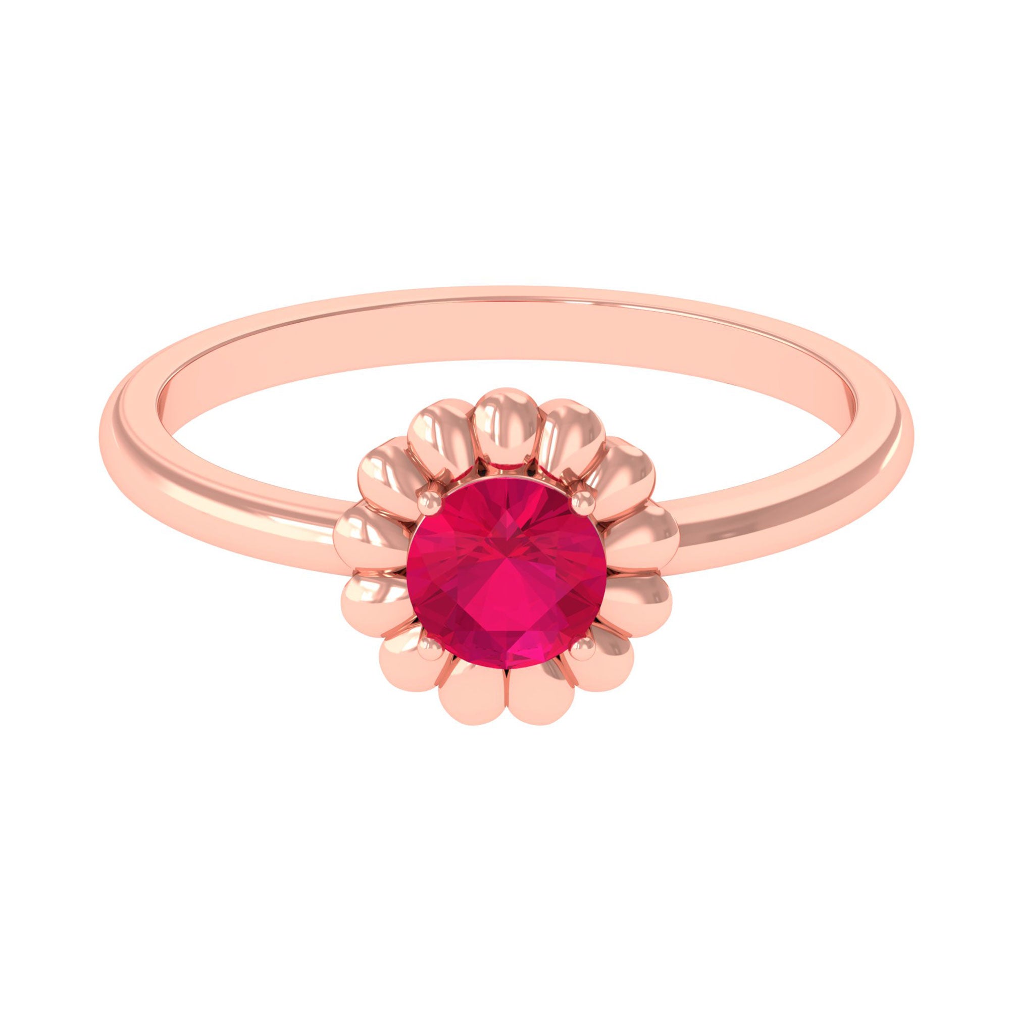 Round Cut Genuine Ruby Flower Promise Ring
