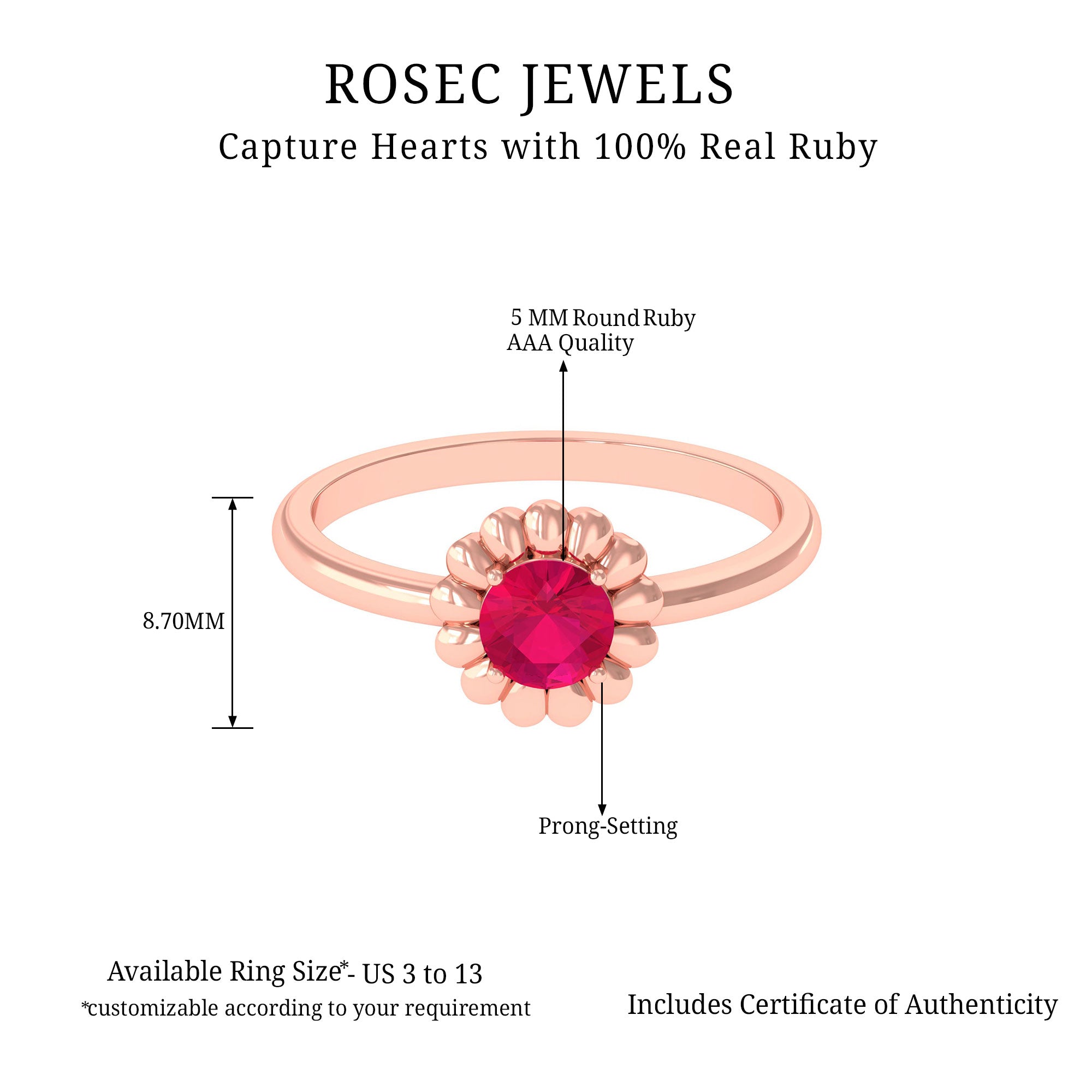 Round Cut Genuine Ruby Flower Promise Ring