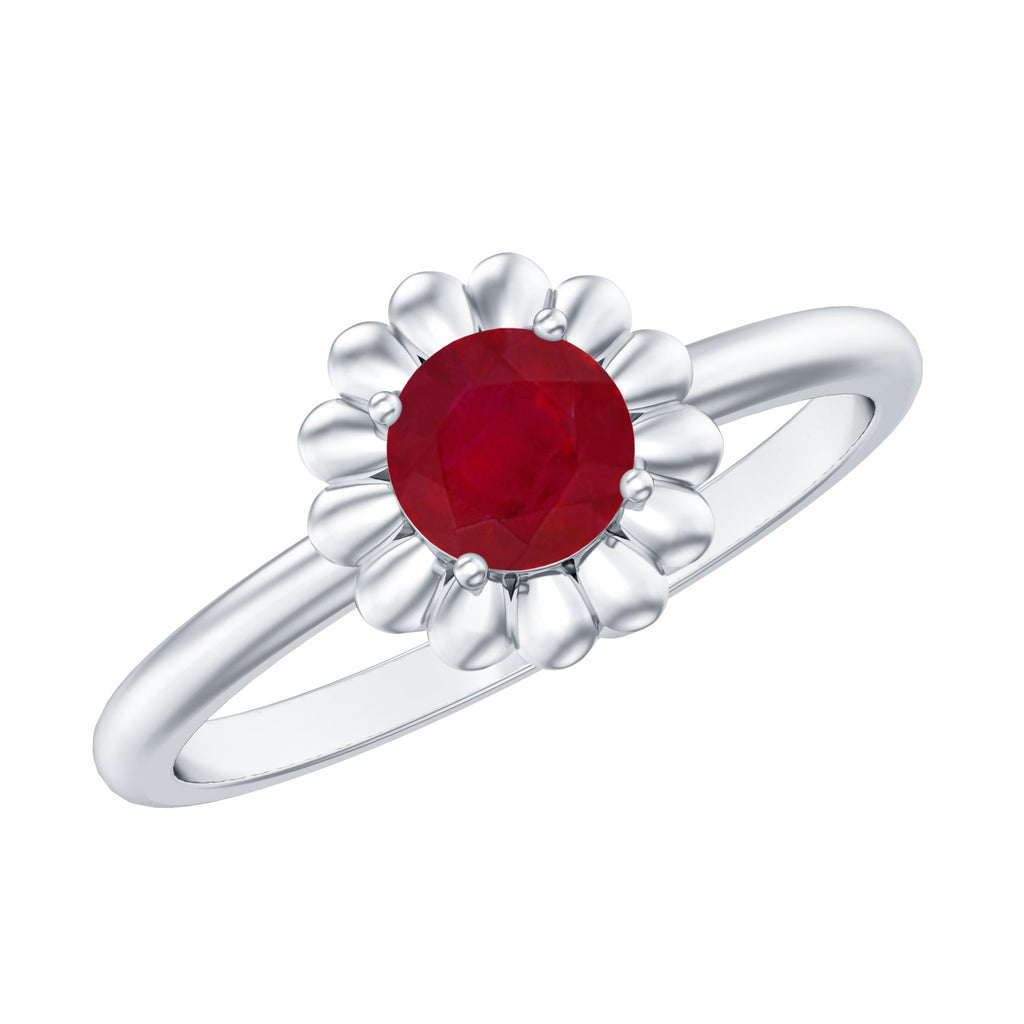 Round Cut Genuine Ruby Flower Promise Ring